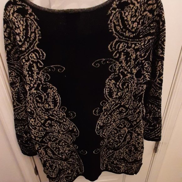 RUBY RD Sz L Black with Gold Filigree 3/4 Sleeve Tunic SWEATER, NWOT! - Picture 5 of 5